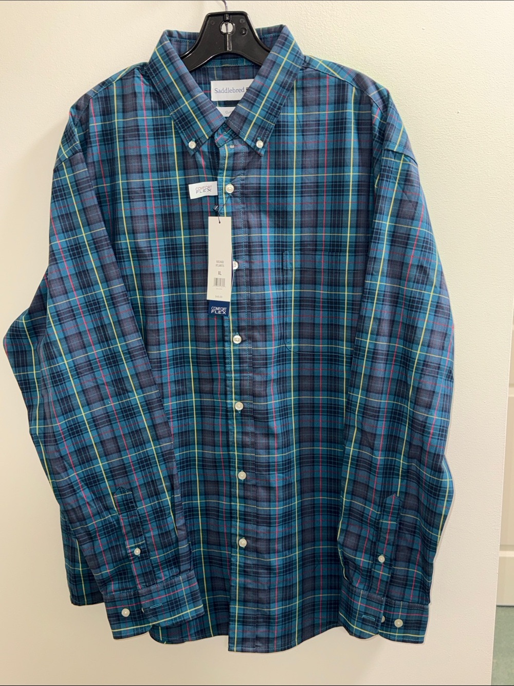 NWT Saddlebred Blue and Teal Plaid Button-Down Shirt